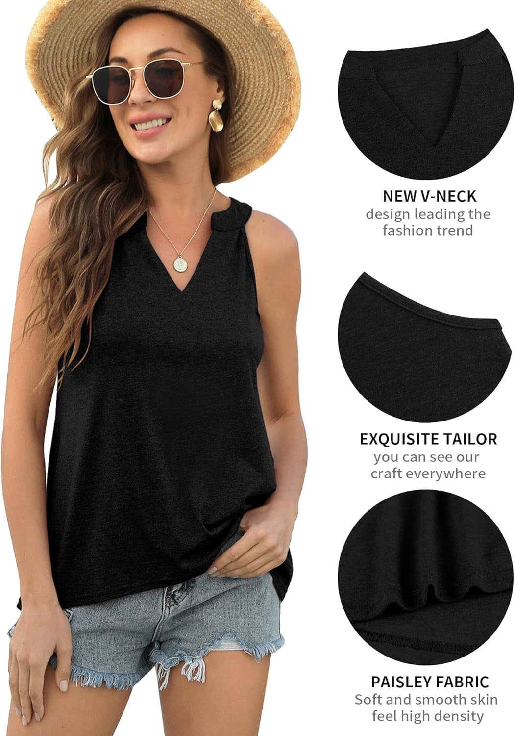 Women'S Summer V-Neck Strapless Flowy Cami Tank Tops Basic Tee Shirts Beach Blouses