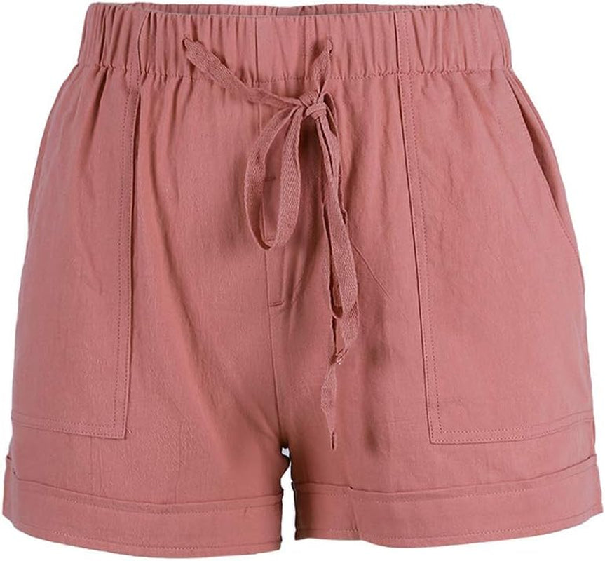Womens Drawstring Casual Elastic Waist Loose Shorts with Pockets