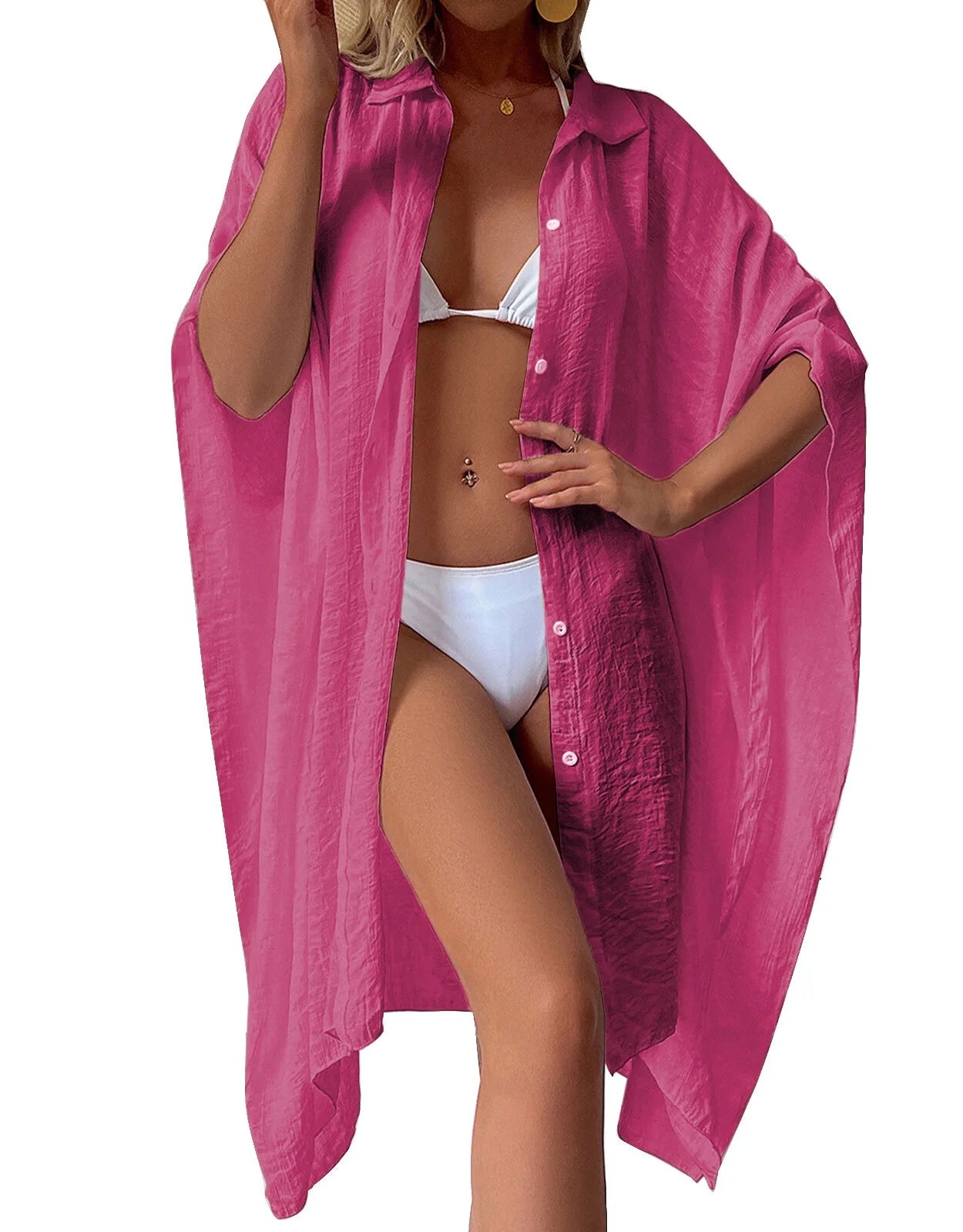 Swimsuit Cover up for Women plus Size Button up Shirts Chiffon Kimono Cardigan Casual Beach Cover Ups