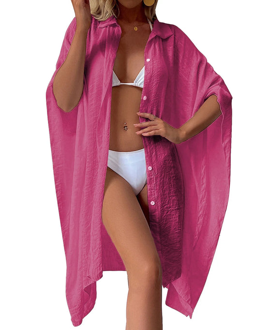 Swimsuit Cover up for Women plus Size Button up Shirts Chiffon Kimono Cardigan Casual Beach Cover Ups