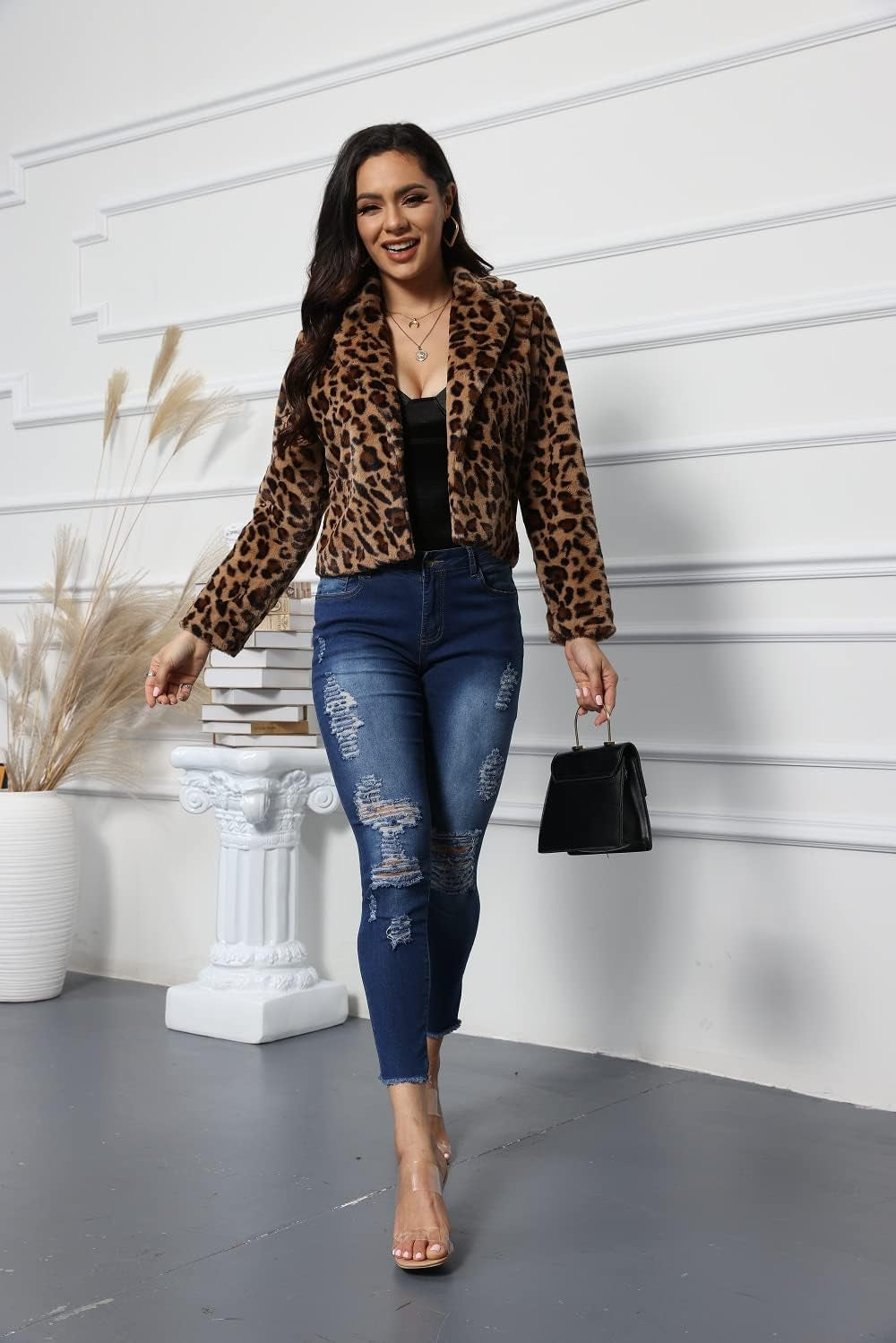 Women High Waist Ripped Jeans Skinny Stretch Destroyed Denim Pants Dark Blue