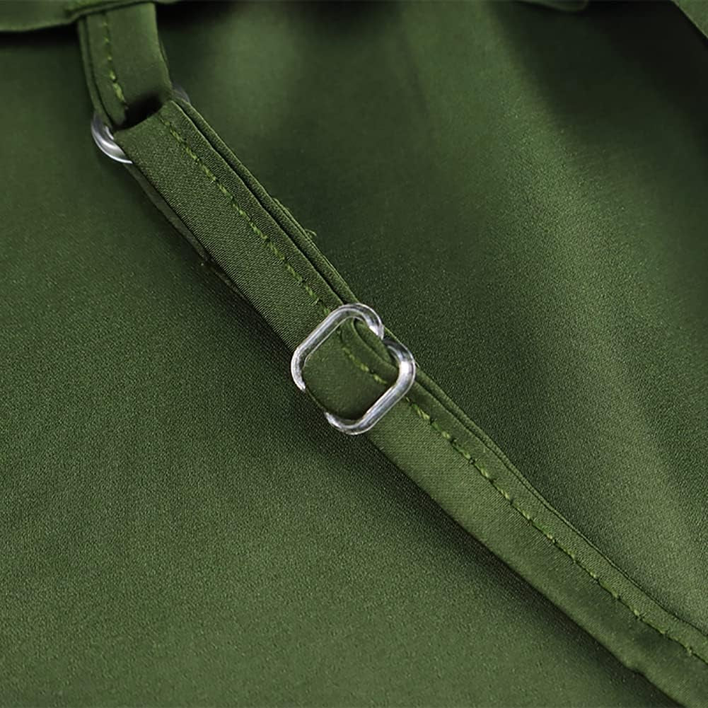 Women'S Summer Sexy Ruched Midi Adjustable Spaghetti Strap Bodycon Drawstring Side Slit Slip Party Clubwear Dress, A-Dark Green, Medium