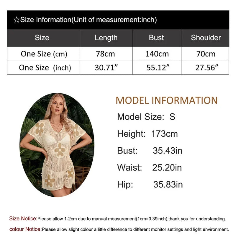 Swimsuit Cover up for Women Cute Floral Crochet Beach Cover up Loose Batwing Sleeve Swim Bathing Suit Cover Ups with Side Split