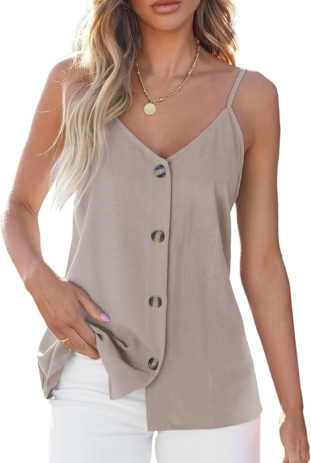 Women Summer Tank Tops Casual V Neck Strappy Loose Beach Sleeveless Shirts Blouses