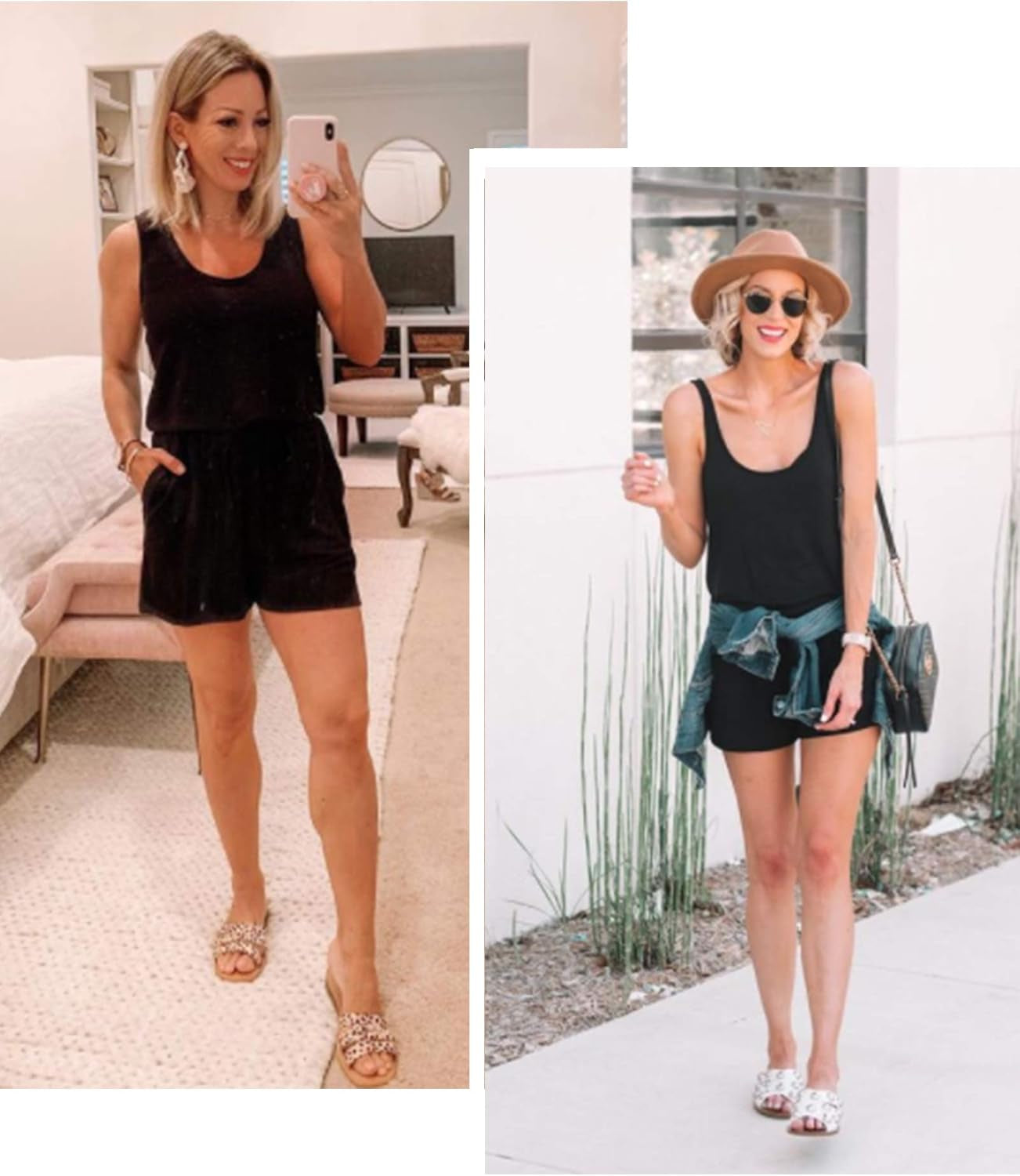 Rompers for Women Summer Sleeveless Scoop Neck Tank Top Casual Short Jumpsuit Rompers with Pockets