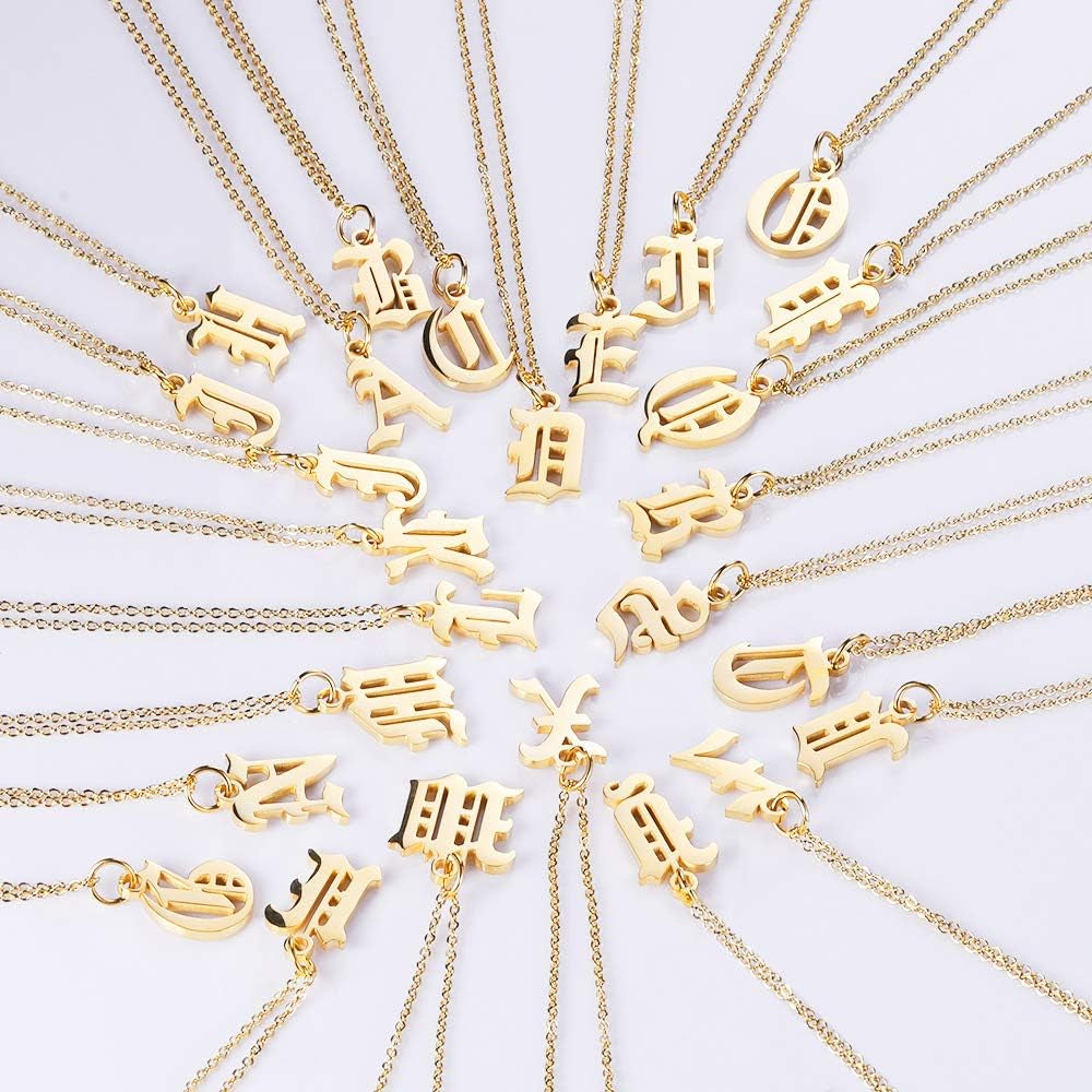 Letter Necklaces for Women Personalized Necklaces 18K Gold Plated Initial Pendant Old English Name Necklaces A-Z Bridesmaid Gift for Girls