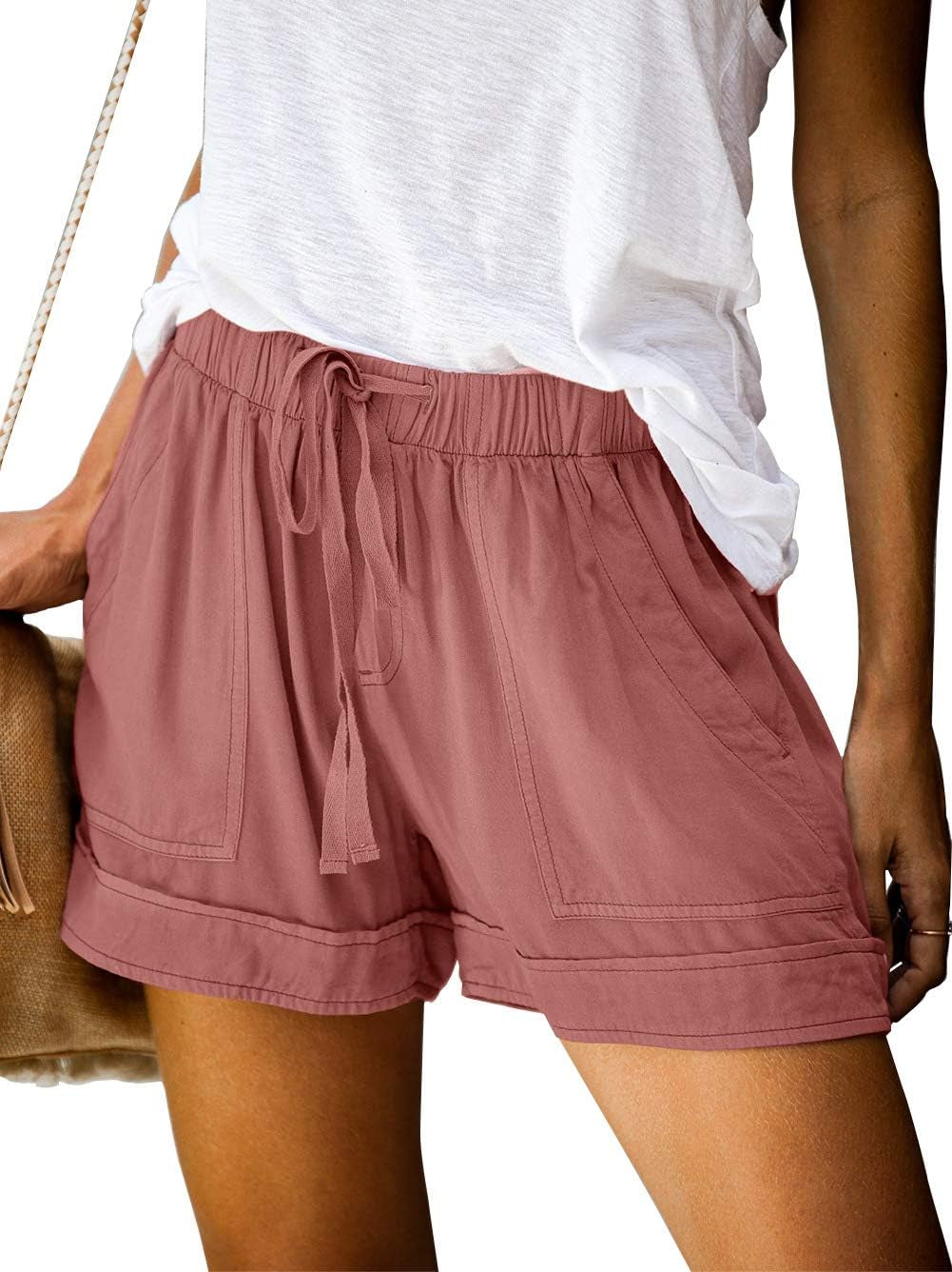 Womens Drawstring Casual Elastic Waist Loose Shorts with Pockets