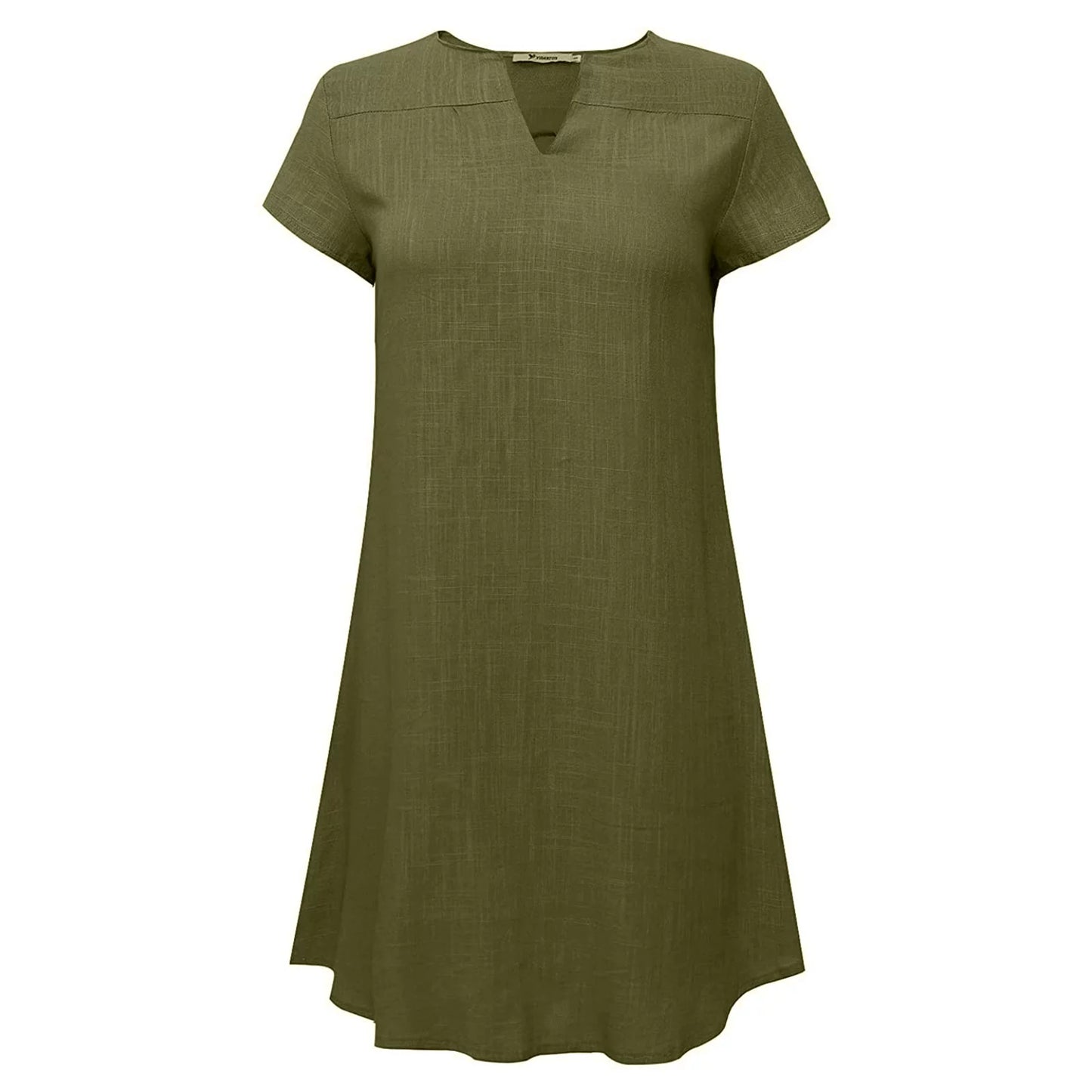 Women Beach Dress Summer Casual Loose Mini Dress Short Sleeve V-Neck Comfy Holidaysundress Solid Shift Dress for Vacation