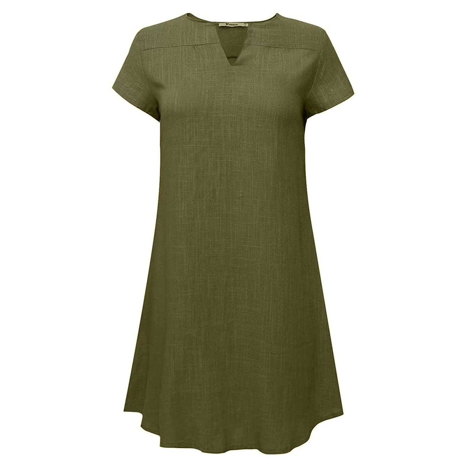 Women Beach Dress Summer Casual Loose Mini Dress Short Sleeve V-Neck Comfy Holidaysundress Solid Shift Dress for Vacation