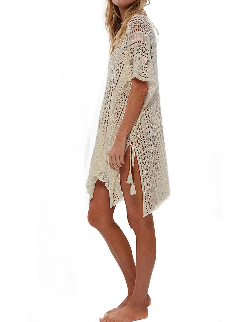 Swimsuit Cover up for Women Summer Sexy Hollow Out Seethrough Crochet Bathing Suit Cover up Swimwear Beach Cover up with Tassel