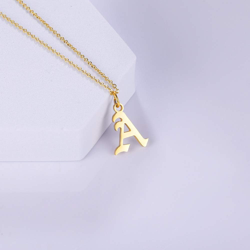 Letter Necklaces for Women Personalized Necklaces 18K Gold Plated Initial Pendant Old English Name Necklaces A-Z Bridesmaid Gift for Girls