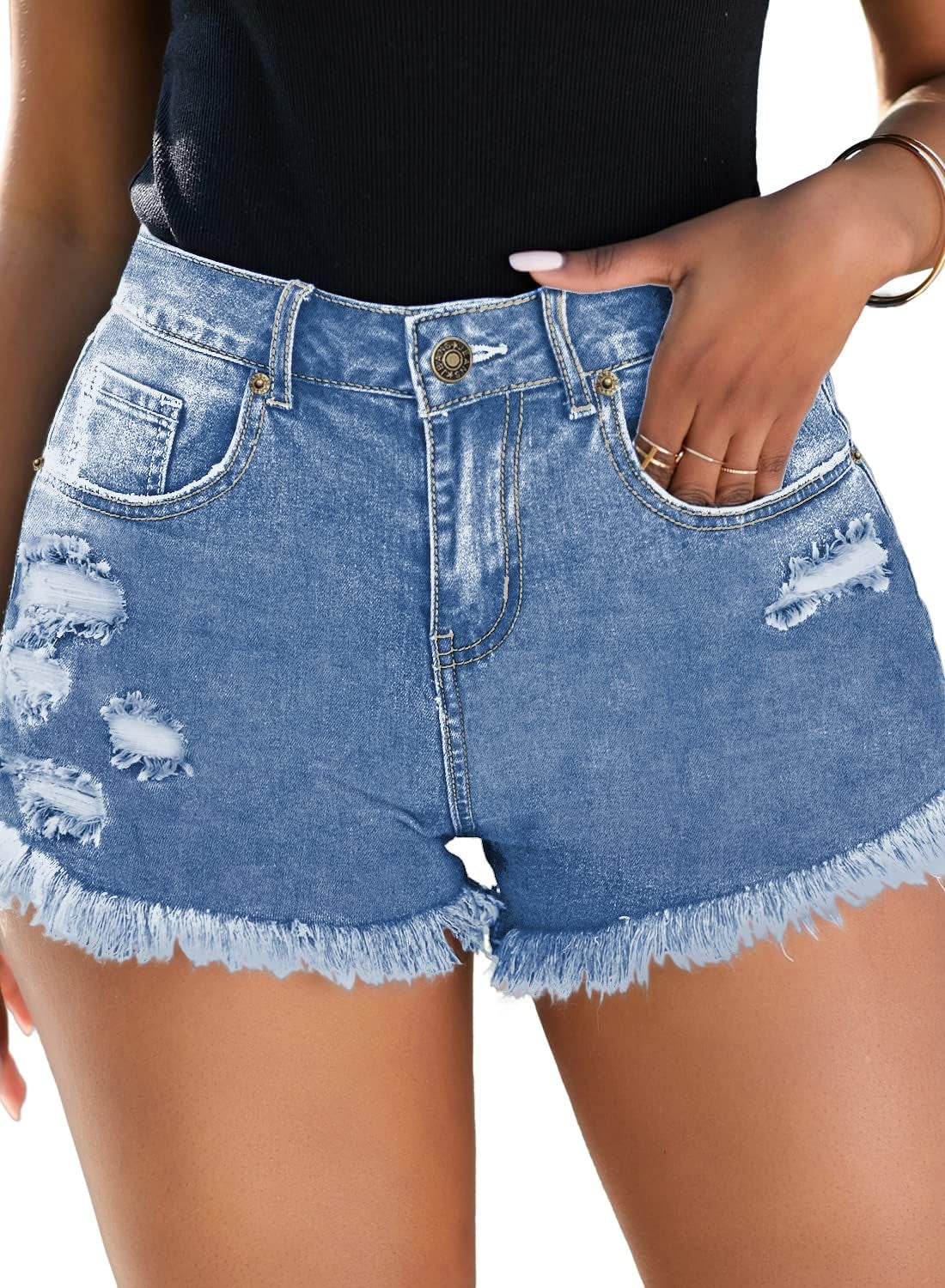 Women'S High Waisted Jean Shorts Ripped Denim Shorts for Summer Stretchy