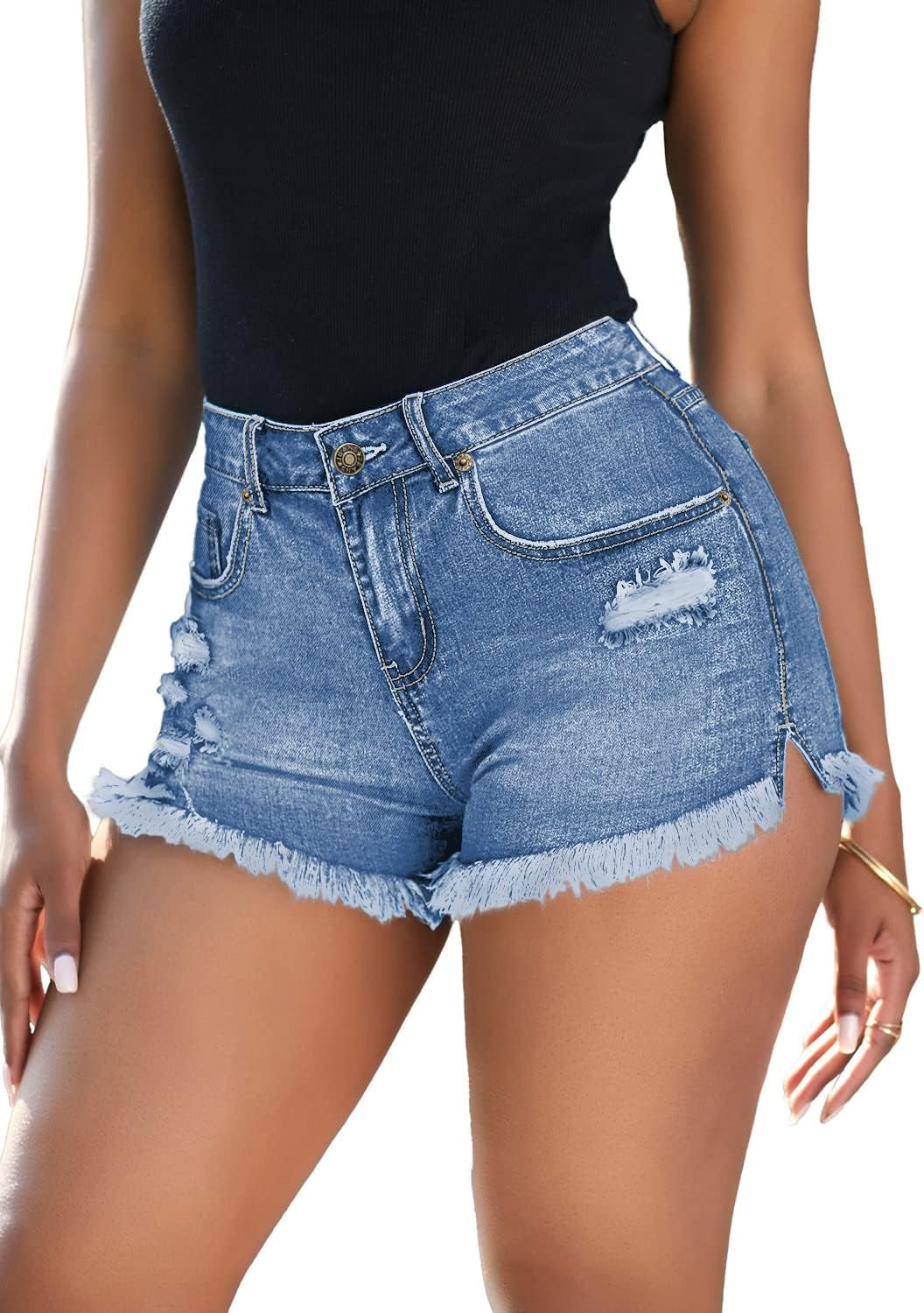 Women'S High Waisted Jean Shorts Ripped Denim Shorts for Summer Stretchy
