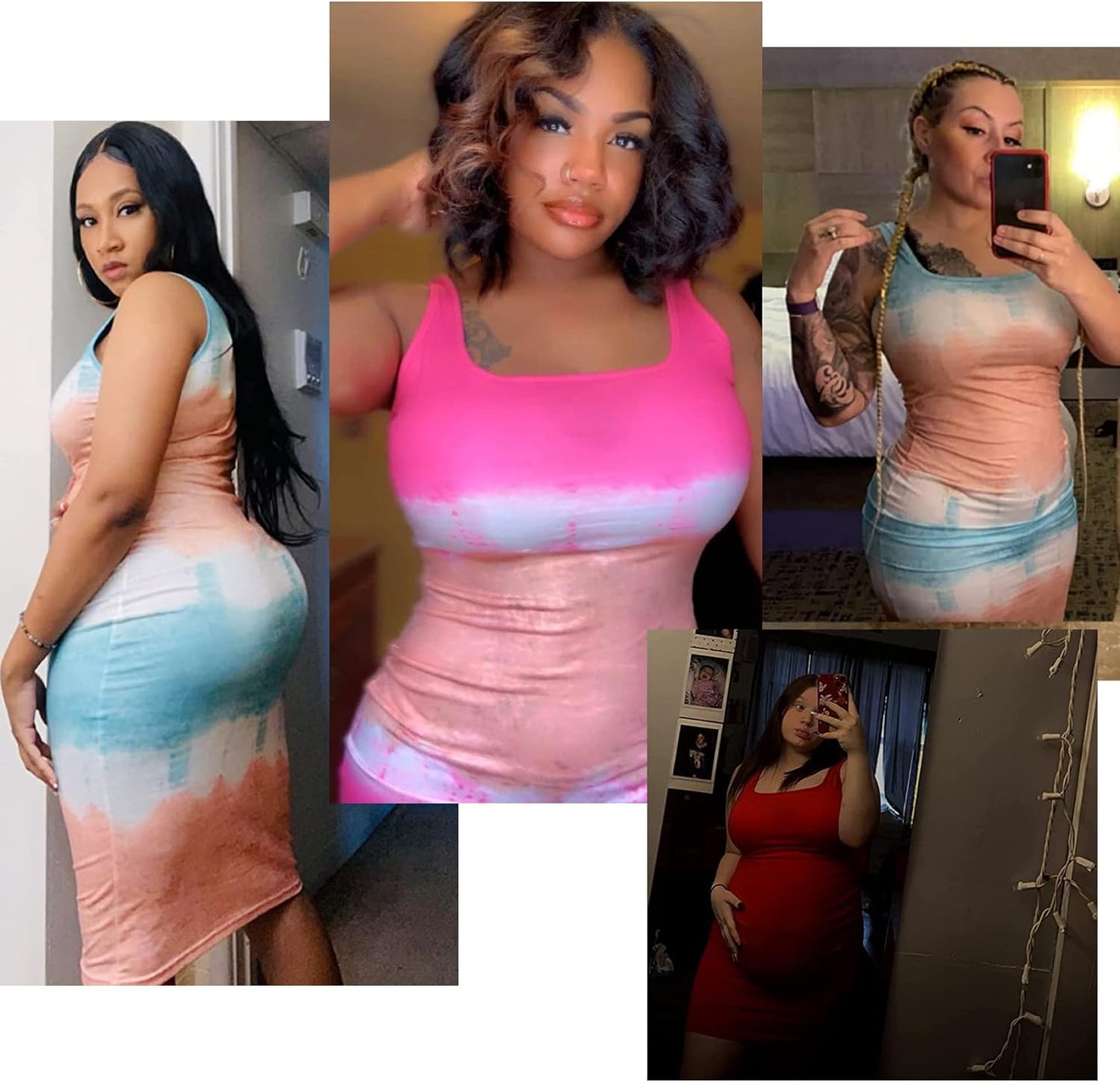 Sexy Summer Women'S Casual Tie Dye round Neck Sleeveless Club Beach Bodycon Midi Tank Dress Sun Dresses