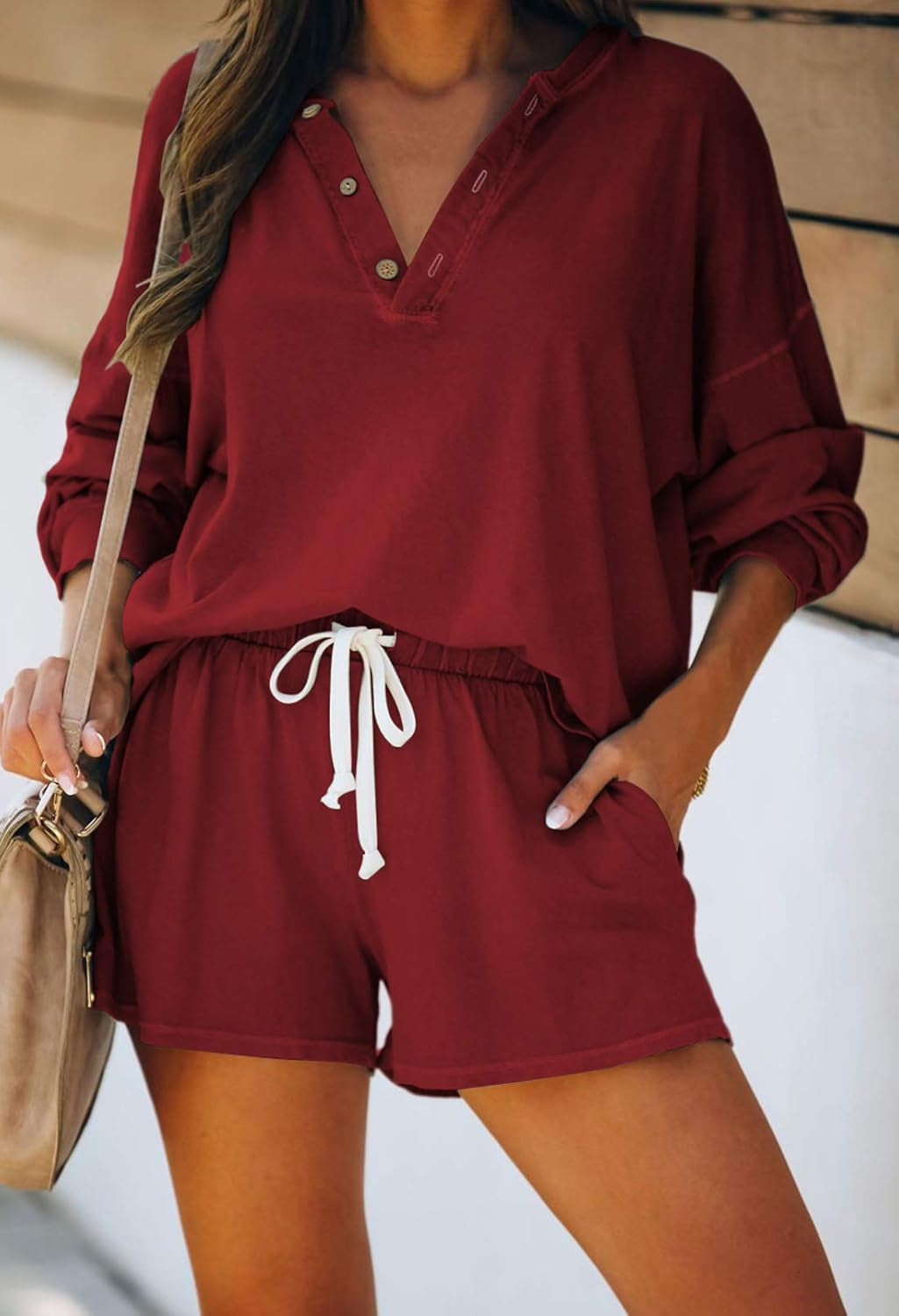 Lady Sweatsuit Sets Short Pant Long Sleeve Shirt 2 Piece Jogging Tracksuit Ruby S