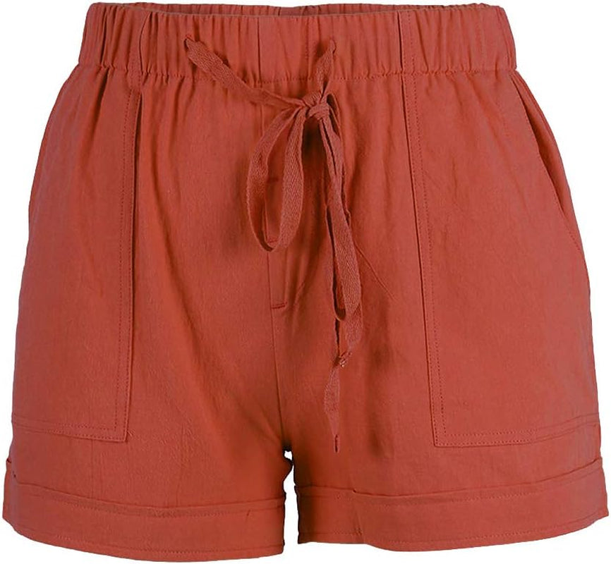 Womens Drawstring Casual Elastic Waist Loose Shorts with Pockets