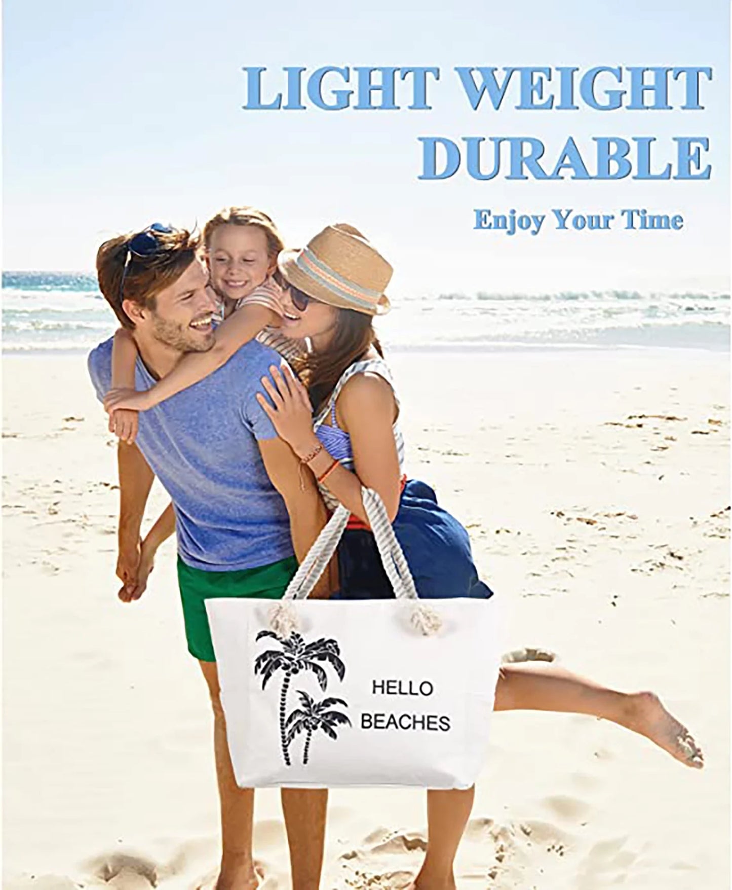 Women Large Beach Tote Bag with Inner Pockets , Waterproof Sandproof Handmade Canvas Tote Bags Zip Closure for Travel Vacation Essentials Gifts , Summer Cruise Pool Shoulder Crossbody Handbag