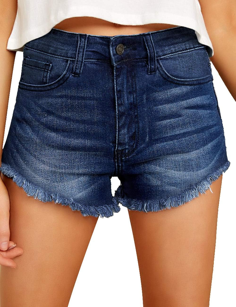 Women'S High Rise Frayed Jean Shorts Distressed Raw Hem Ripped Destroyed Denim Shorts