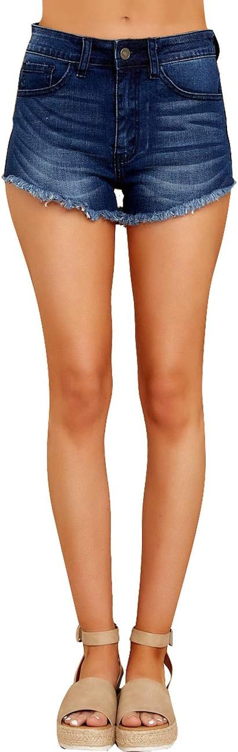 Women'S High Rise Frayed Jean Shorts Distressed Raw Hem Ripped Destroyed Denim Shorts