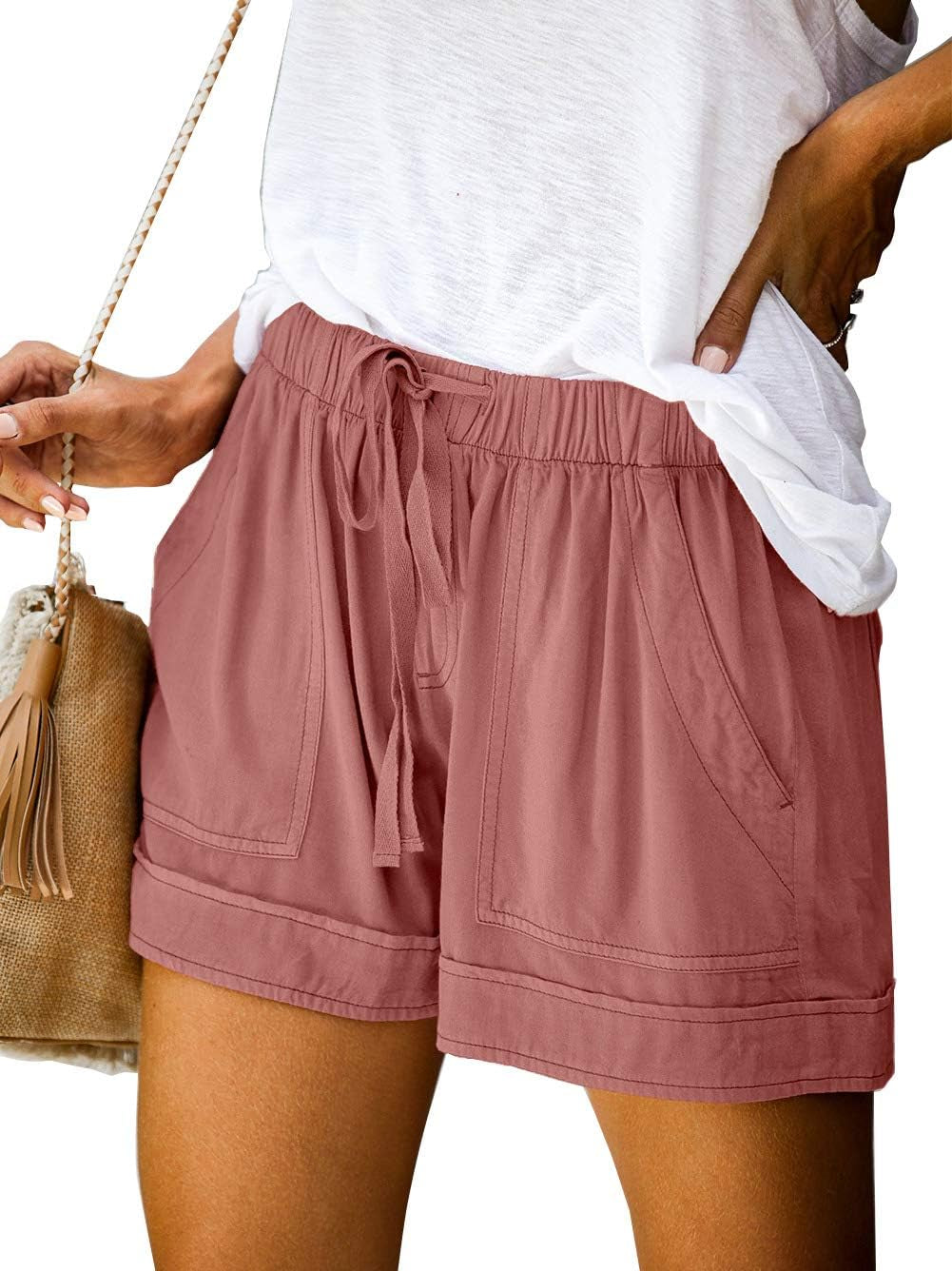 Womens Drawstring Casual Elastic Waist Loose Shorts with Pockets