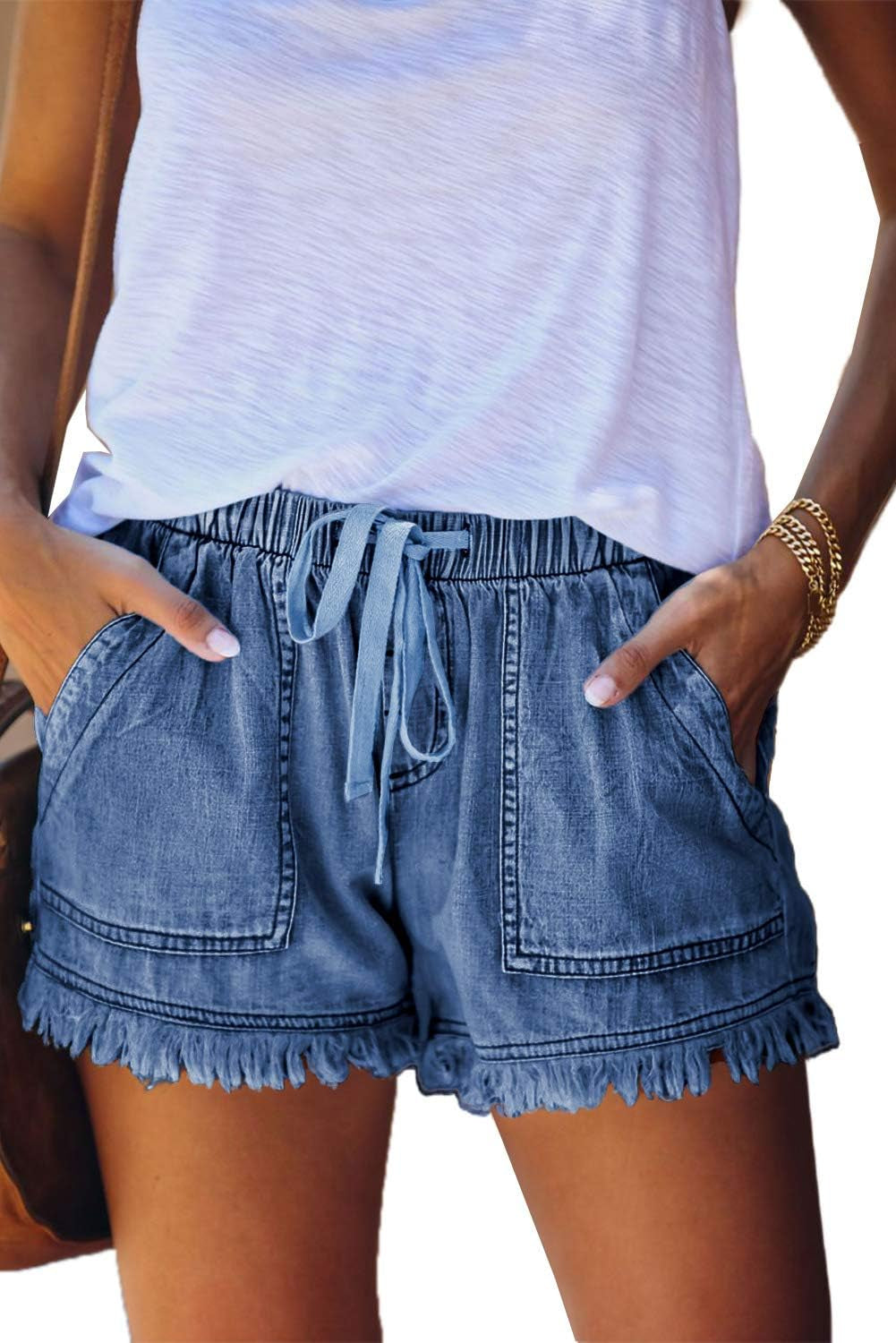Women Casual Summer Shorts Elastic High Waisted Short Pants with Pockets