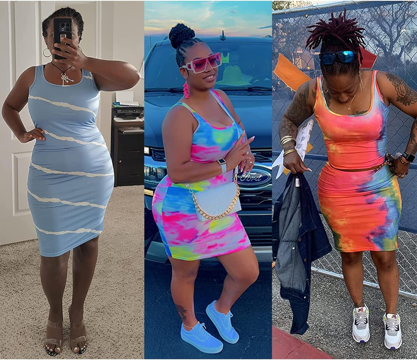 Sexy Summer Women'S Casual Tie Dye round Neck Sleeveless Club Beach Bodycon Midi Tank Dress Sun Dresses