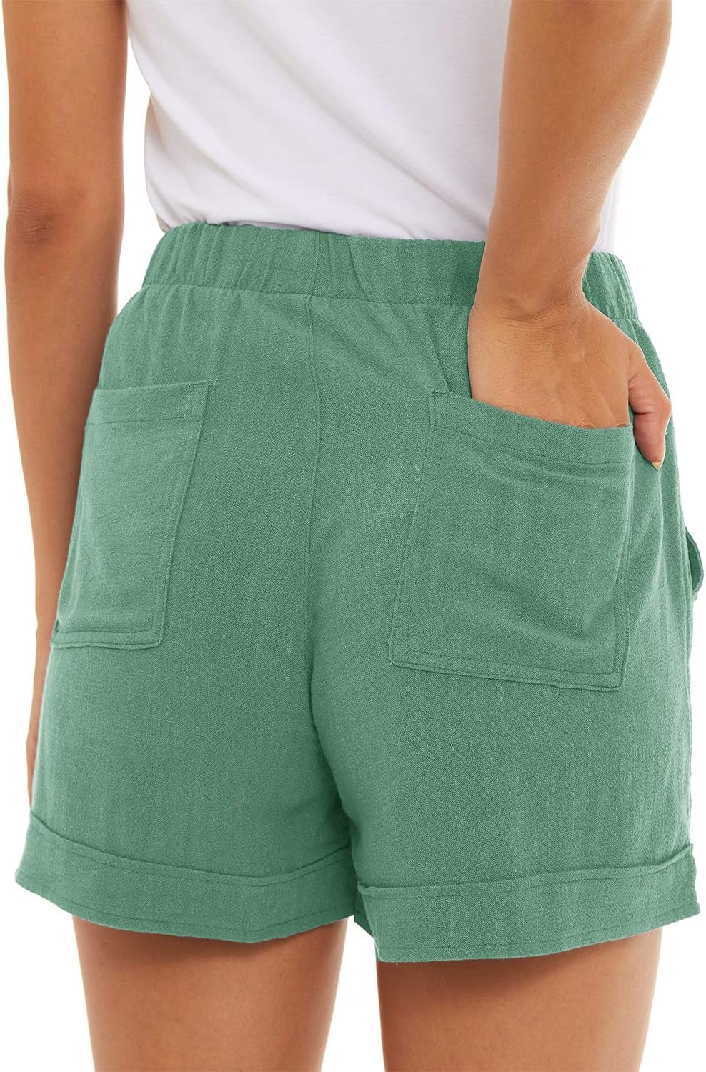 Women'S Comfy Casual Drawstring Shorts Cotton Linen Elastic Ruflle Hem Summer Shorts with Pockets