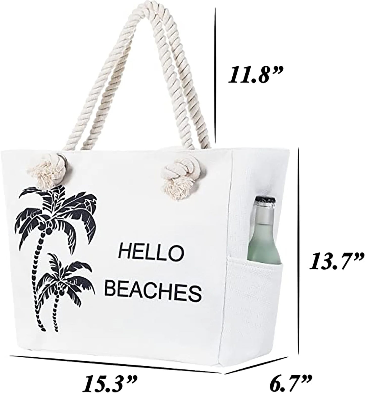 Women Large Beach Tote Bag with Inner Pockets , Waterproof Sandproof Handmade Canvas Tote Bags Zip Closure for Travel Vacation Essentials Gifts , Summer Cruise Pool Shoulder Crossbody Handbag