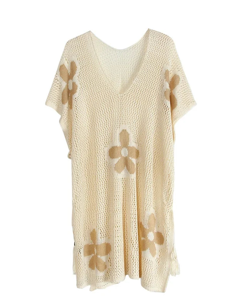 Swimsuit Cover up for Women Cute Floral Crochet Beach Cover up Loose Batwing Sleeve Swim Bathing Suit Cover Ups with Side Split