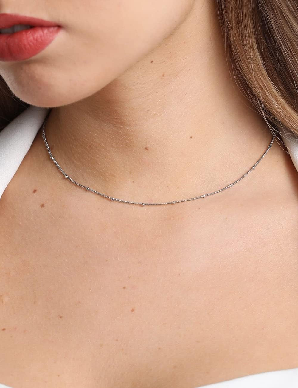 Gold Evil Eye Layered Necklaces for Women 14K Gold Plated Evil Eye Layering Necklaces Satellite Beaded Silver Choker Necklaces Dainty Fake Diamond Pendant Necklace Set 2Pcs