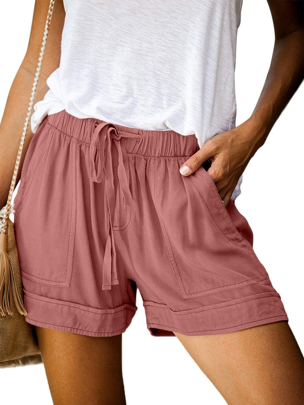 Womens Drawstring Casual Elastic Waist Loose Shorts with Pockets