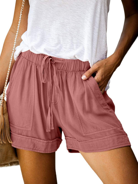 Womens Drawstring Casual Elastic Waist Loose Shorts with Pockets