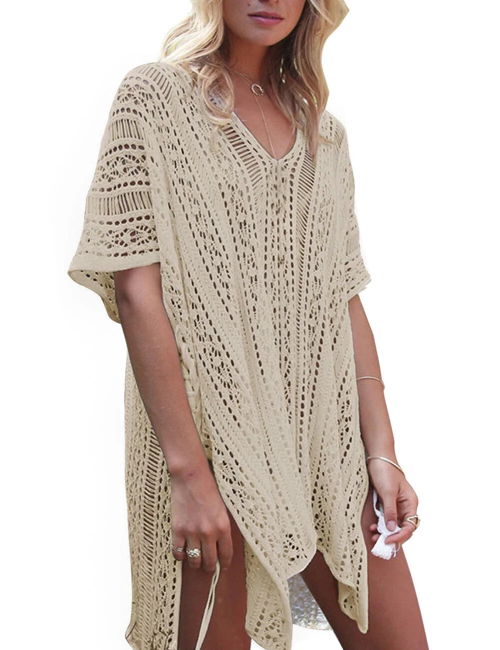 Swimsuit Cover up for Women Summer Sexy Hollow Out Seethrough Crochet Bathing Suit Cover up Swimwear Beach Cover up with Tassel