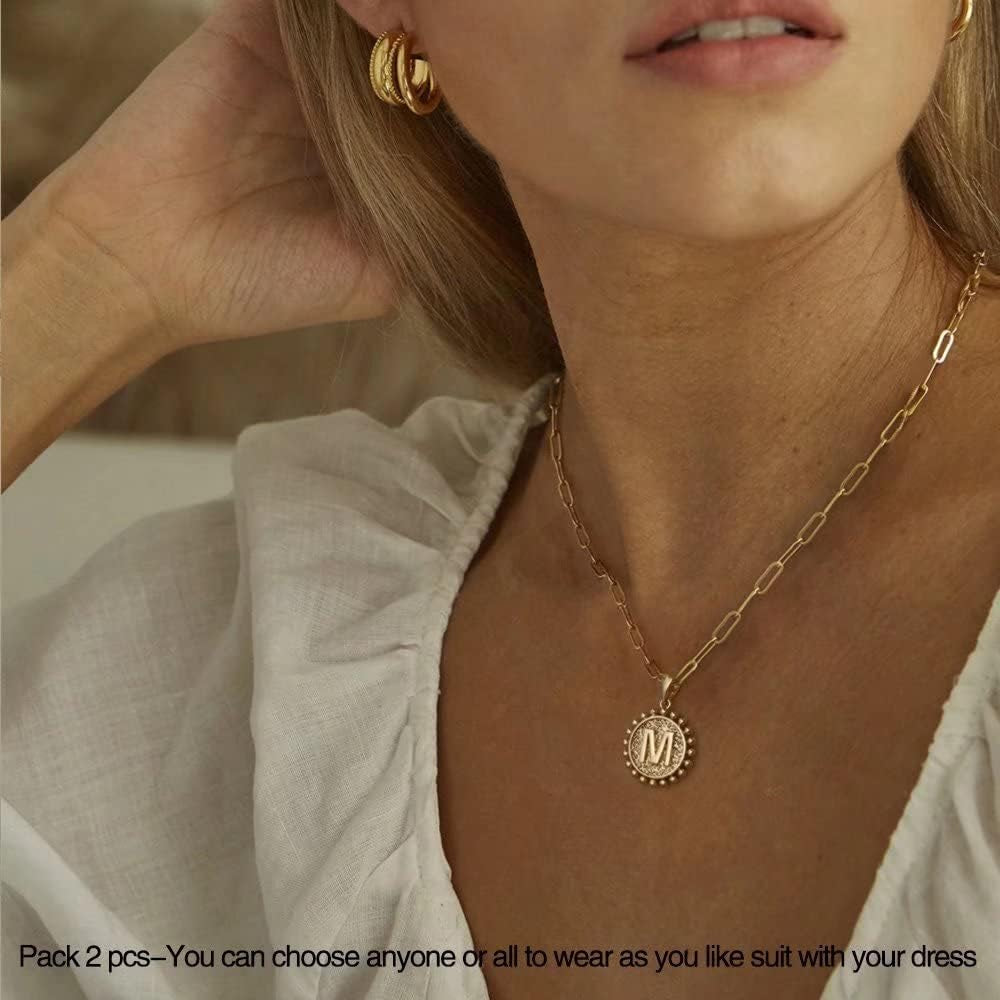 Layered Initial Necklaces for Women - 14K Gold Plated Dainty Layering Paperclip Chain Necklaces for Women Jewelry