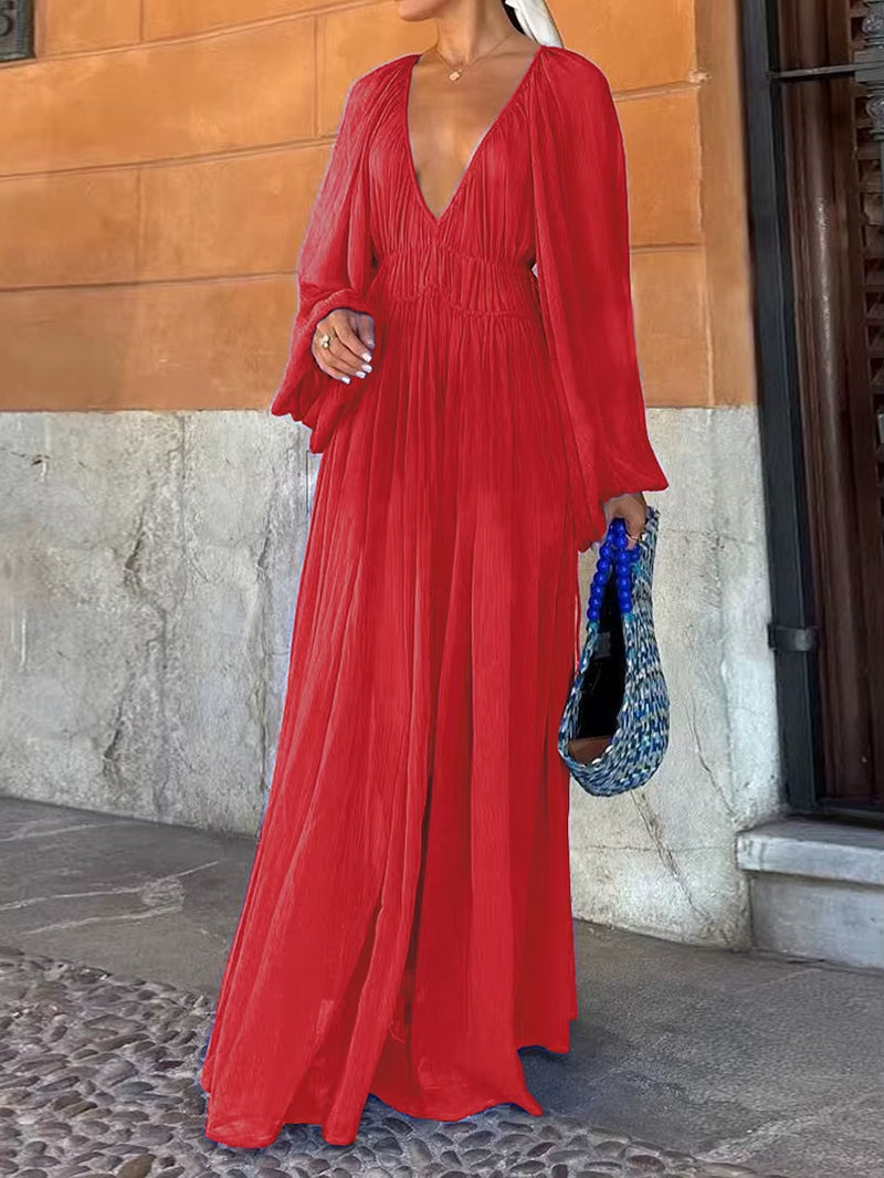 Effortless Beach Vibes: Beach Style Long Sleeve Maxi Dress