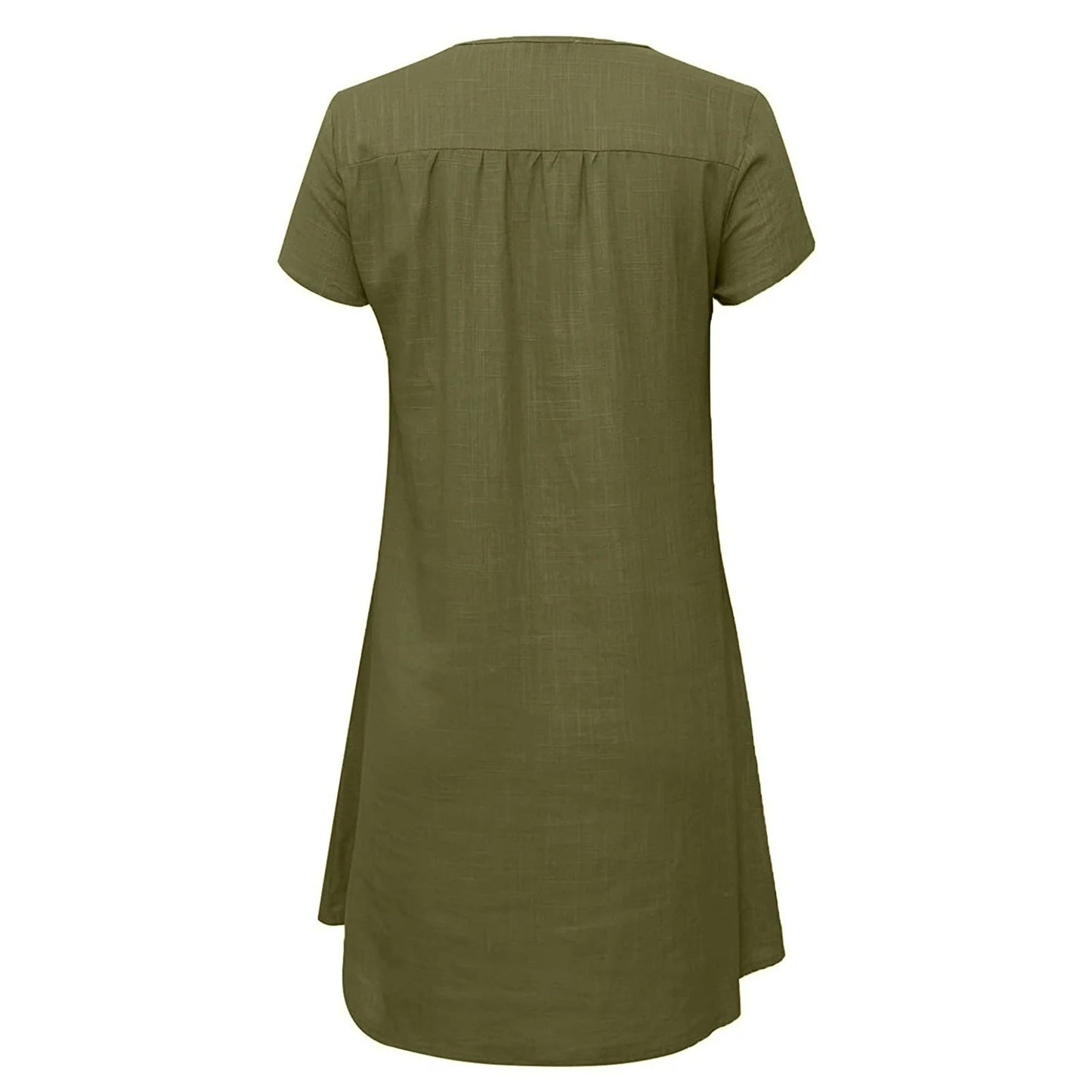 Women Beach Dress Summer Casual Loose Mini Dress Short Sleeve V-Neck Comfy Holidaysundress Solid Shift Dress for Vacation