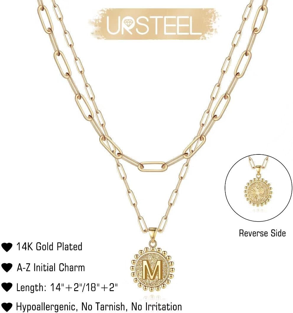 Layered Initial Necklaces for Women - 14K Gold Plated Dainty Layering Paperclip Chain Necklaces for Women Jewelry