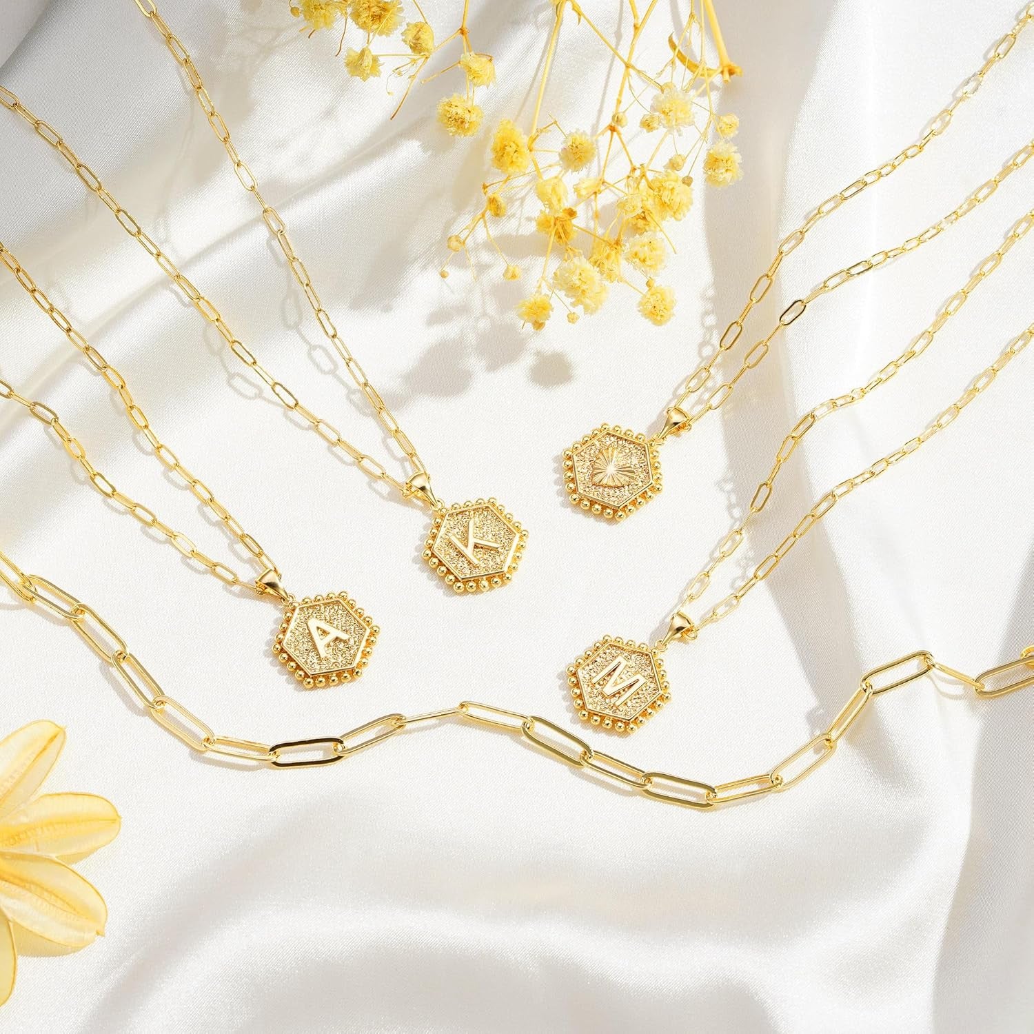Dainty Gold Necklace for Women - 14K Solid Gold over Layering Necklaces for Women Cute Hexagon Letter Initial Necklaces for Women Gold Layered Necklaces for Women Jewelry Gifts