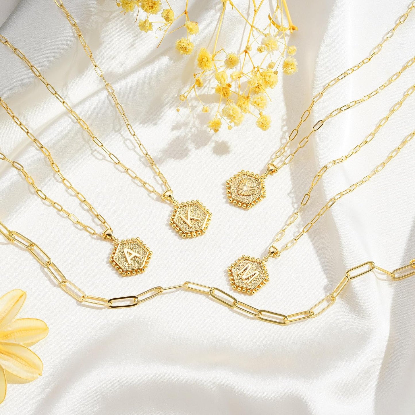Dainty Gold Necklace for Women - 14K Solid Gold over Layering Necklaces for Women Cute Hexagon Letter Initial Necklaces for Women Gold Layered Necklaces for Women Jewelry Gifts
