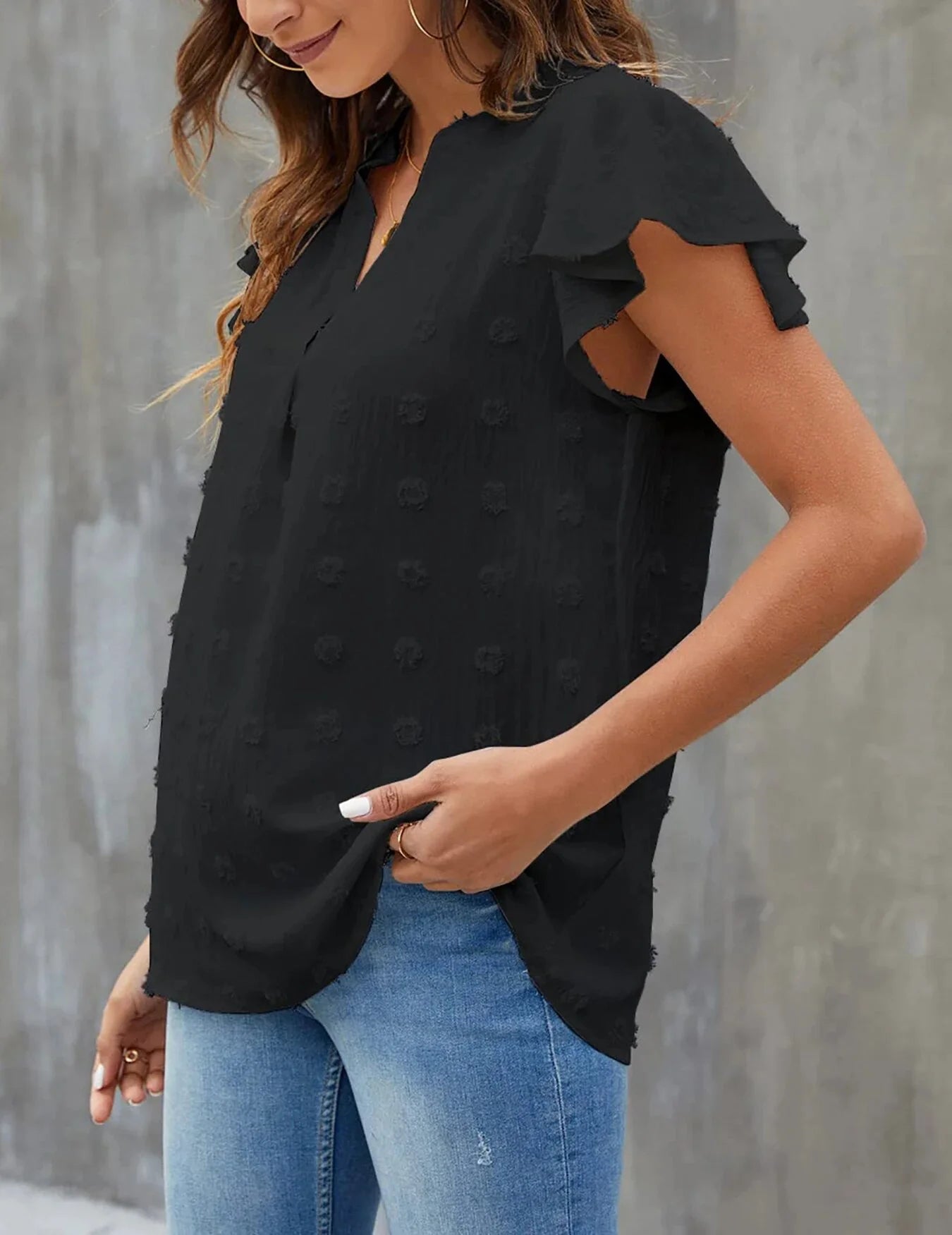 Blouses for Women Dressy V Neck Ruffle Sleeve Summer Tops Casual Flowy Shirts