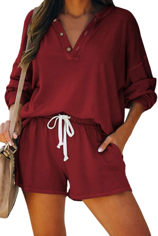 Lady Sweatsuit Sets Short Pant Long Sleeve Shirt 2 Piece Jogging Tracksuit Ruby S