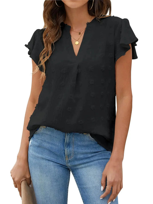 Blouses for Women Dressy V Neck Ruffle Sleeve Summer Tops Casual Flowy Shirts