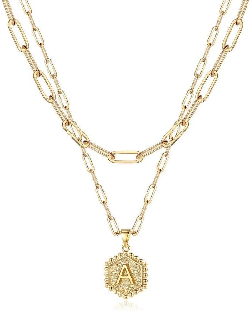Dainty Gold Necklace for Women - 14K Solid Gold over Layering Necklaces for Women Cute Hexagon Letter Initial Necklaces for Women Gold Layered Necklaces for Women Jewelry Gifts