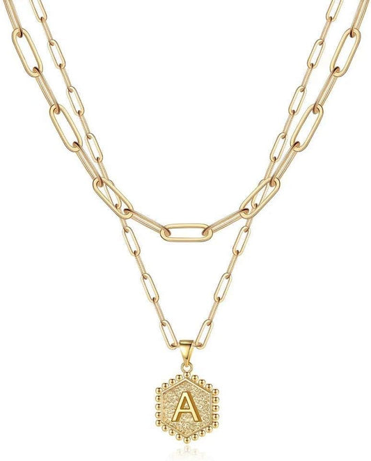 Dainty Gold Necklace for Women - 14K Solid Gold over Layering Necklaces for Women Cute Hexagon Letter Initial Necklaces for Women Gold Layered Necklaces for Women Jewelry Gifts