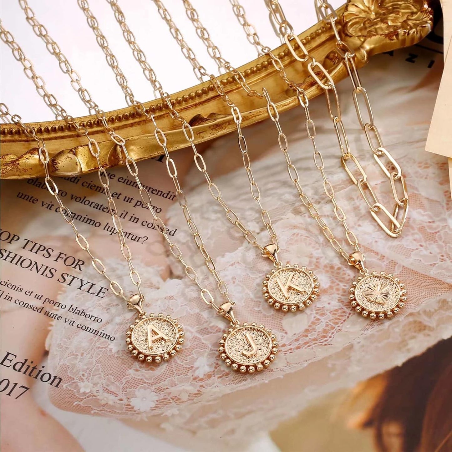 Layered Initial Necklaces for Women - 14K Gold Plated Dainty Layering Paperclip Chain Necklaces for Women Jewelry