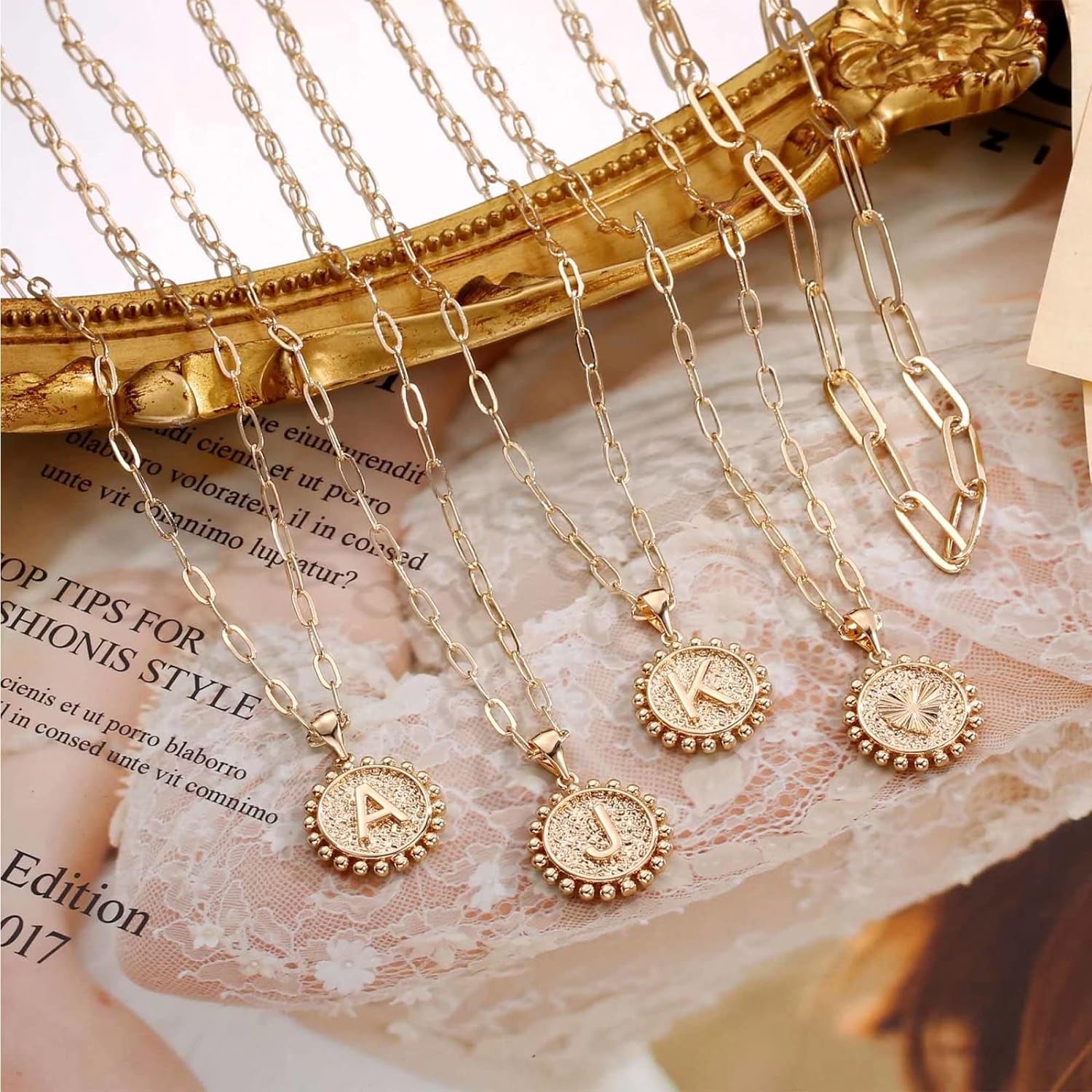 Layered Initial Necklaces for Women - 14K Gold Plated Dainty Layering Paperclip Chain Necklaces for Women Jewelry