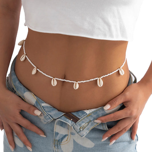 Boho Seashell Waist Beads Beaded Waist Chain Bikini Chain Beaded Body Chain Belly Bead Body Chain Jewelry for Women Beautifully Attractive Women Jewelry Gift Multi Layer Metal Waist Chain Body