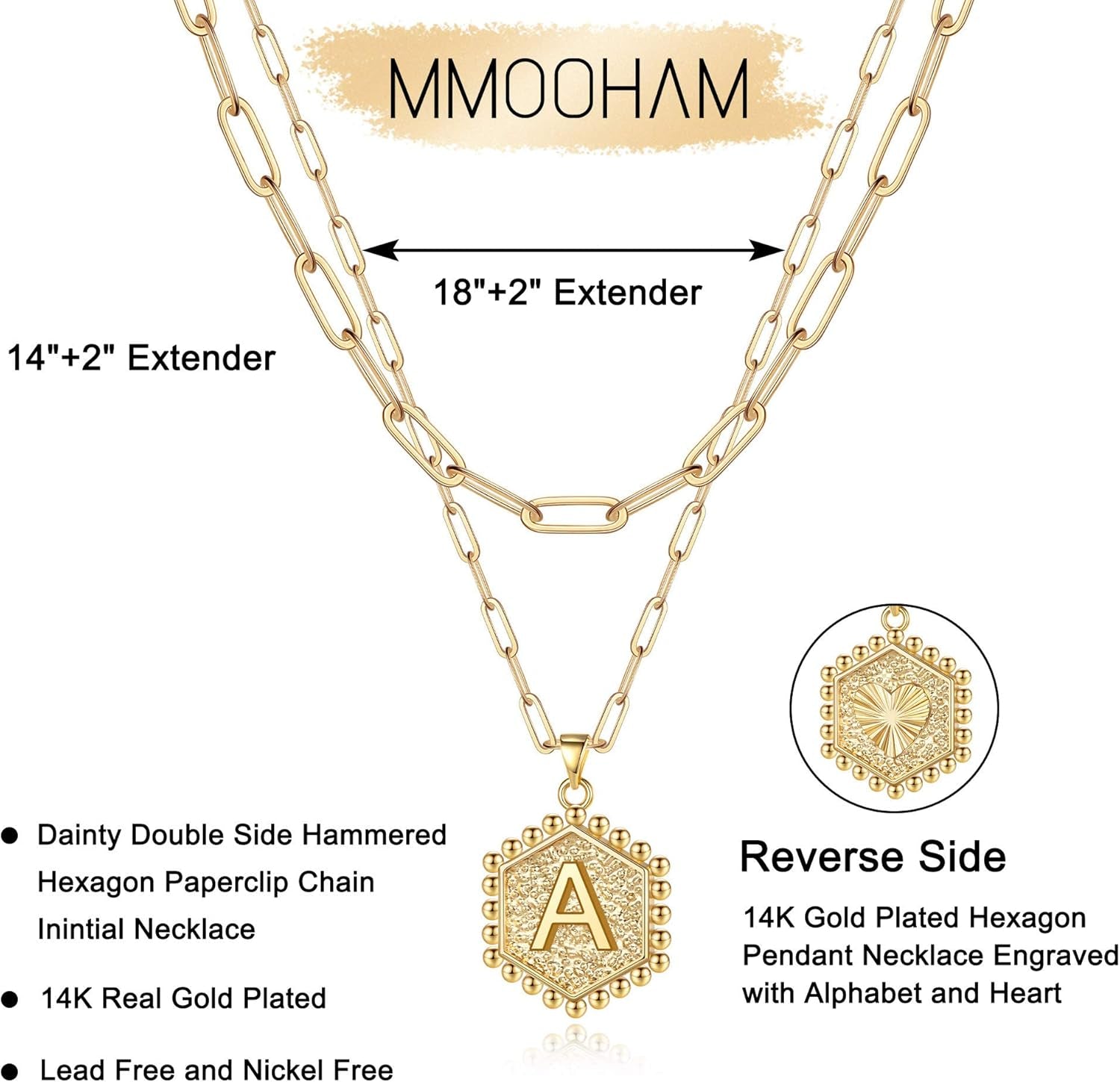 Dainty Gold Necklace for Women - 14K Solid Gold over Layering Necklaces for Women Cute Hexagon Letter Initial Necklaces for Women Gold Layered Necklaces for Women Jewelry Gifts