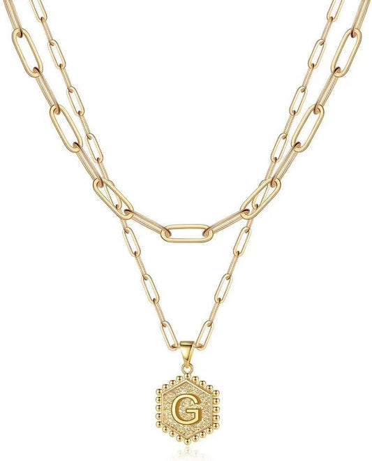 Dainty Gold Necklace for Women - 14K Solid Gold over Layering Necklaces for Women Cute Hexagon Letter Initial Necklaces for Women Gold Layered Necklaces for Women Jewelry Gifts