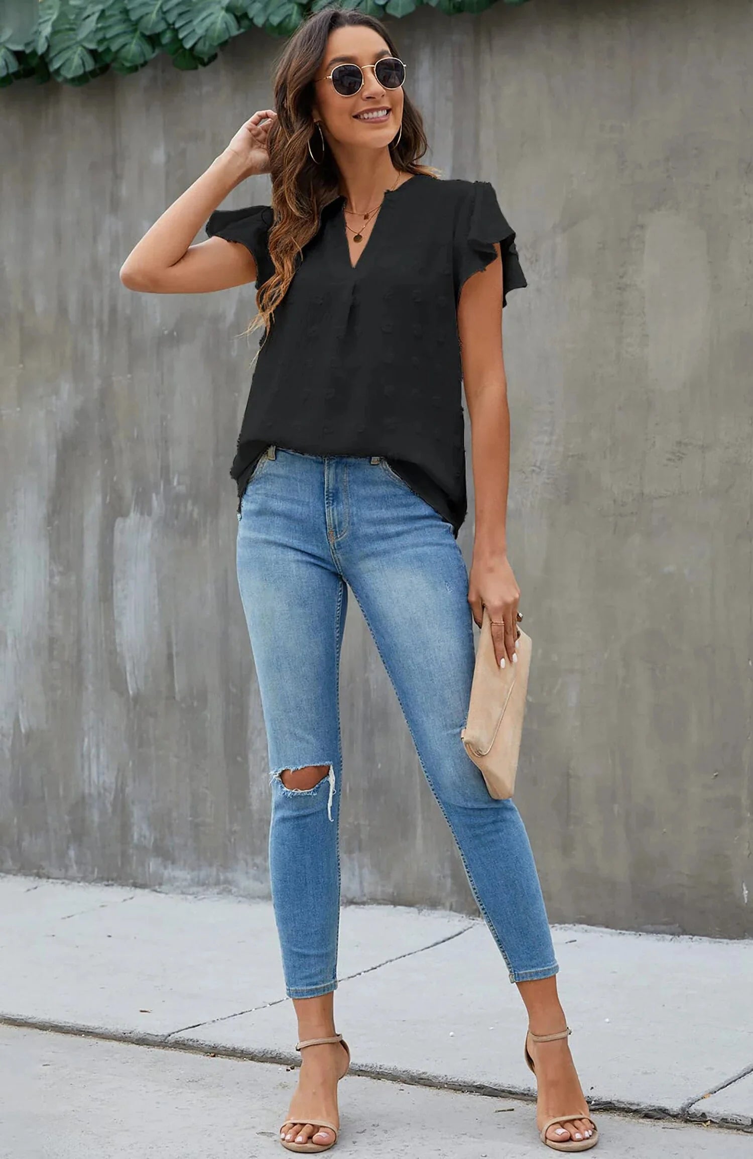 Blouses for Women Dressy V Neck Ruffle Sleeve Summer Tops Casual Flowy Shirts